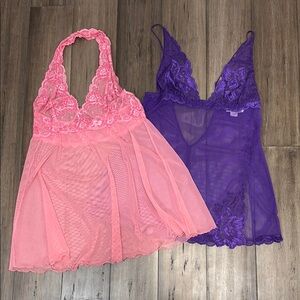 Vintage Y2K Victoria's Secret Pink and Purple‎ Lace Chemises slips babydoll
